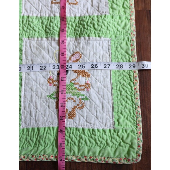 Vintage Peter Rabbit Cross Stitch Hand Embroidered Baby Quilt  Blanket 39X29 - Picture 2 of 15